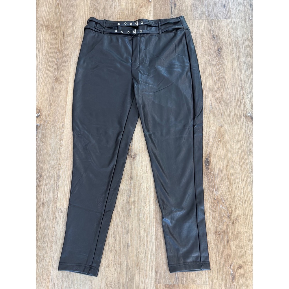 Dictionary Goth Faux Leather Trousers Women XL Black Belted High Rise Tapered